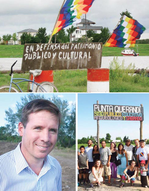 IMAGEN: Originario o católico. De aquel lado del arroyo Garín, el barrio privado San Benito. Del este, Punta Querandí, apenas de una hectárea y en peligro. / Resistencia. Cada vez más personas se suman a la lucha contra el destierro provocado por Jorge O’Reilly. 