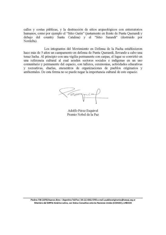2015 - 09 Septiembre - 23 - Carta de Adolfo Pérez Esquivel al intendente de Tigre (página 2)