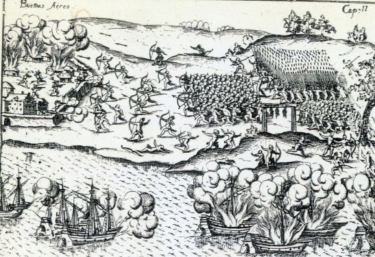 Ataque a Buenos Aires por la confederación de aborígenes querandíes-timbúes-chanas y guaraníes